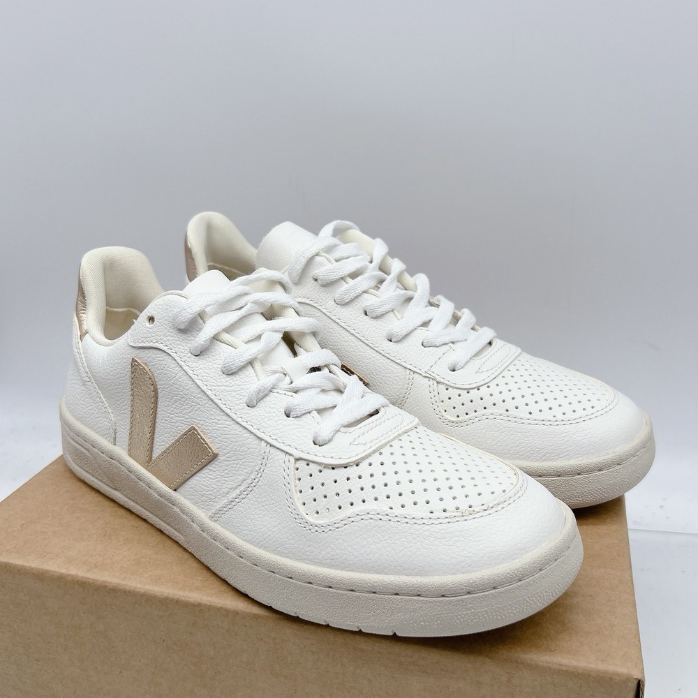 Veja V-10 Womens Fashion Sneakers Chromefree White Platine Leather Lace Up US 10 - Picture 3 of 14